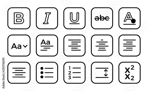 Foto Set of text formatting and word processing tool icons for document editing softw