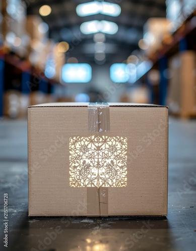 Close up of a glass cube with sparkling snowflakes inside.