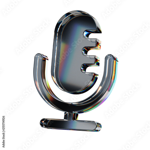 Obraz na płótnie 3d glass podcast mic icon with dispersion effect, 3d render, transparent background