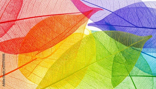 Colorful translucent leaves overlapping in gradient arrangement
