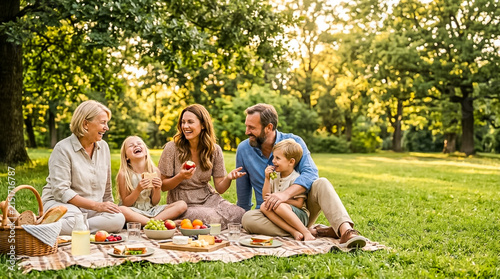 Happy Multigenerational Family Enjoying Outdoor Picnic