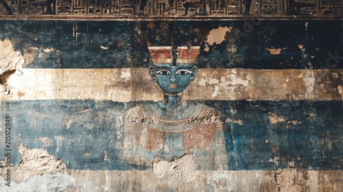 Ancient egyptian tomb with detailed hieroglyphs and colorful wall paintings