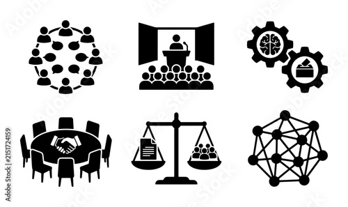 Картината върху платно Business Meeting Icons, Collaboration, Law, Technology, Brainstorming, Networkin