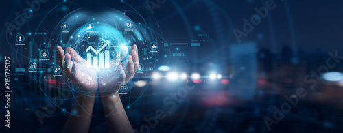 Quadro su tela Fund manager hands hold global finance
