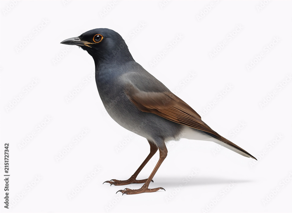 Fototapeta premium Dark Gray Tropical Bird Isolated on White Background