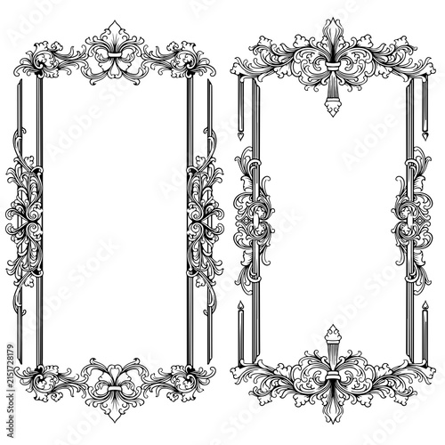 set antique line frame isolated vintage baroque background  illustration art