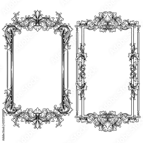 set antique line frame isolated vintage baroque background  illustration art