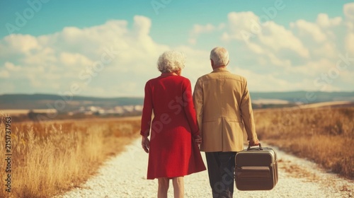 Elderly caucasian female traveling at sunrise in an airport