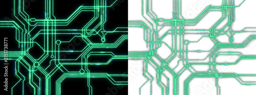 Circuit board pattern, green tech data background, digital network design, Transparent background