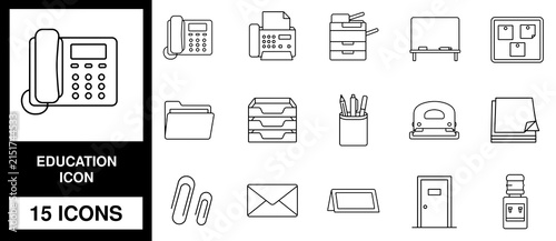 Foto Fifteen linear office and education featuring telephones, printers, folders, sta