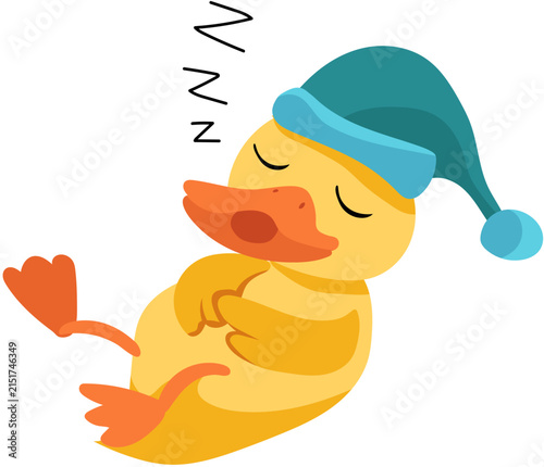 Cute Sleeping Yellow Duckling Wearing a Blue Nightcap