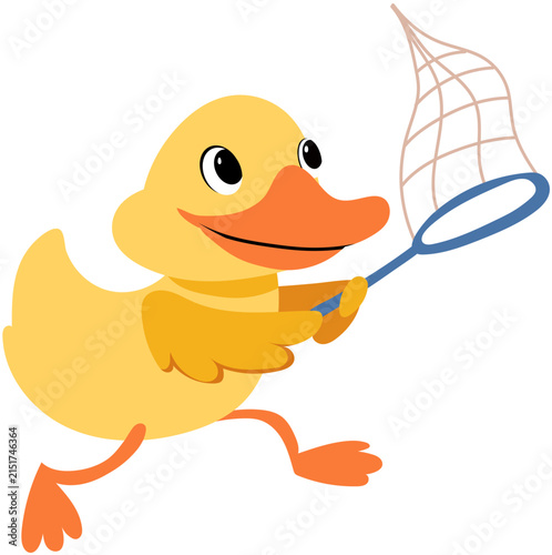 ute Yellow Duckling Chasing with Butterfly Net