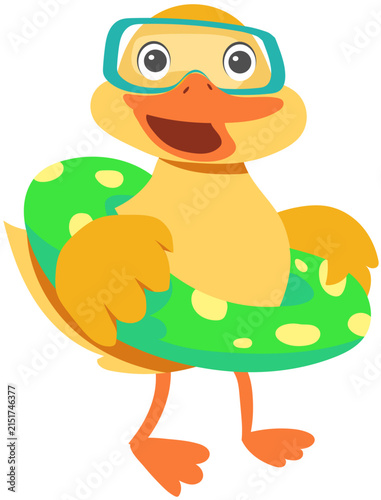 Cute Yellow Duckling Swimming Ready with Float Ring and Goggles