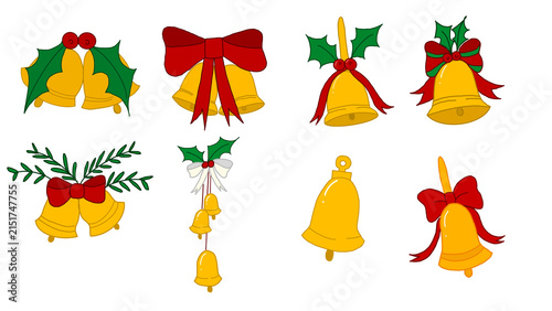 Cute hand drawn golden Christmas bells set