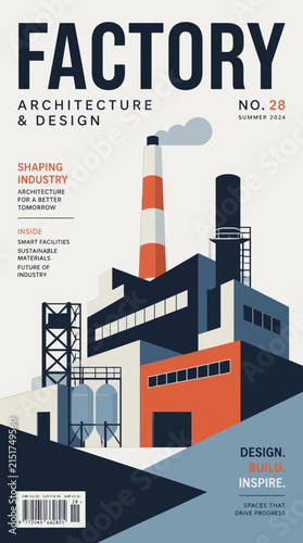 Modern Factory Architecture Design Magazine Cover, Industrial Building