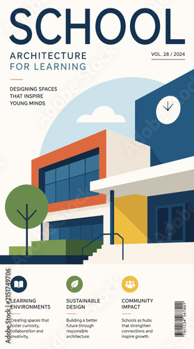 Modern School Architecture for Learning, Design, Education Concept