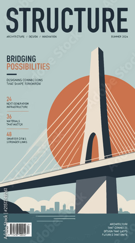 Modern Suspension Bridge Architecture Magazine Cover Design