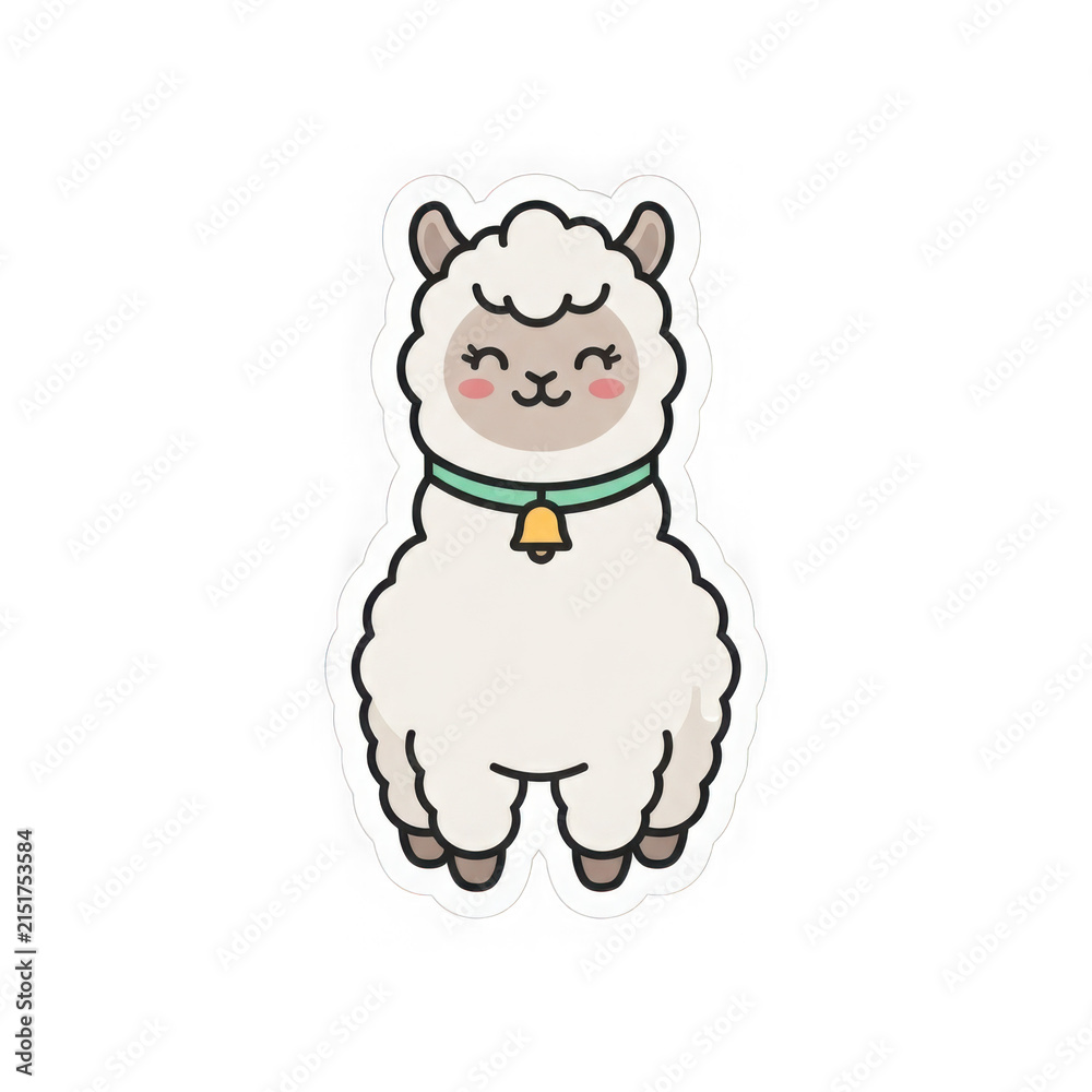 Naklejka premium Friendly white llama with bell isolated on transparent back