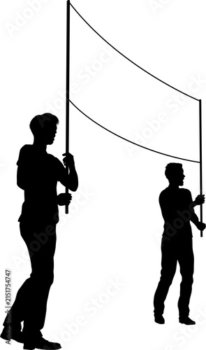 Canvastavla Two protestors or demonstrators at a demonstration march, picket line or strike protest rally in silhouette