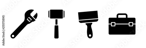 Foto A set of black vector icons representing various construction and repair tools i