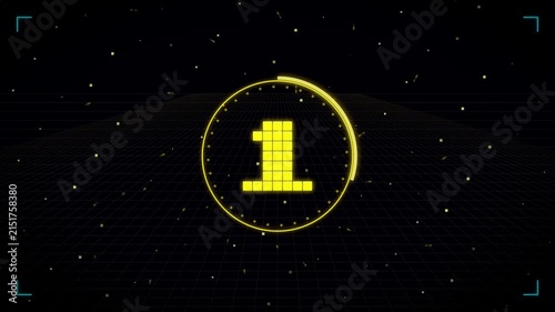 Retro neon 3-2-1 countdown animation with futuristic hud