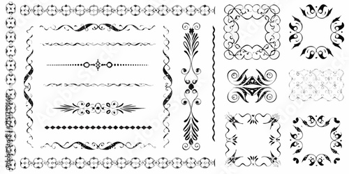 Black floral ornament collection on a white background