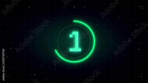 Futuristic 3-2-1 countdown with neon pixel numbers