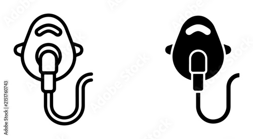 Obraz na płótnie Medical Oxygen Mask Icons, Respiratory Therapy Equipment, Breathing Aid Symbols,