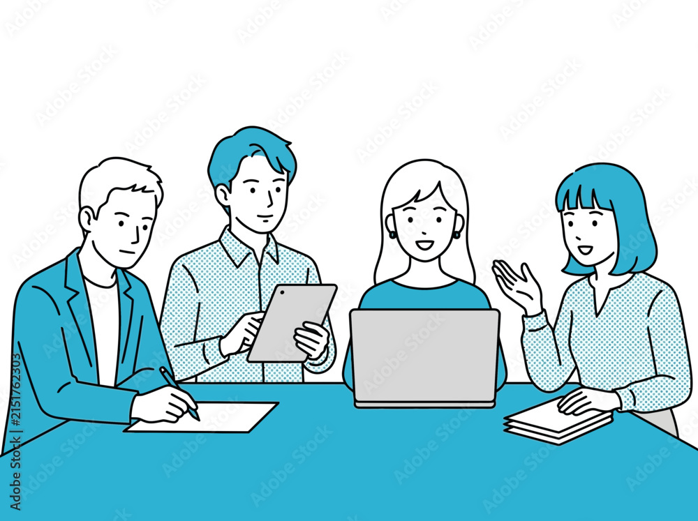 Fototapeta premium Business Team Collaborating with Technology Vector Illustration