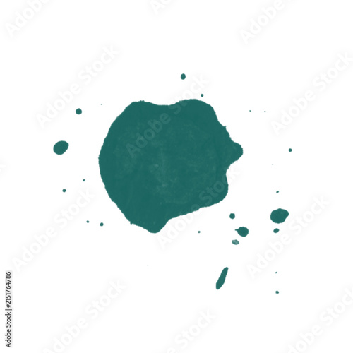 Fotografie Teal Large Solid Paint Blot with Dots on White Background