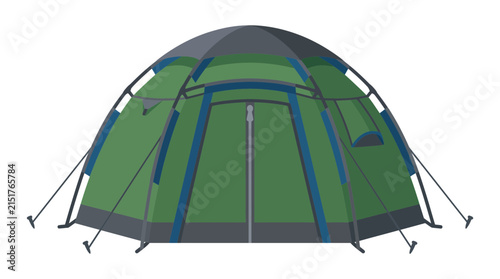Green and blue transparent tunnel structure with metal frame.