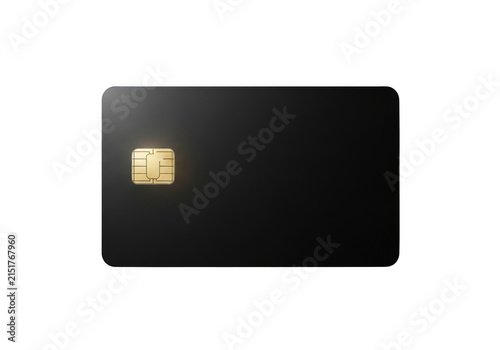 Blank black credit card with a gold chip isolated on transparent background
