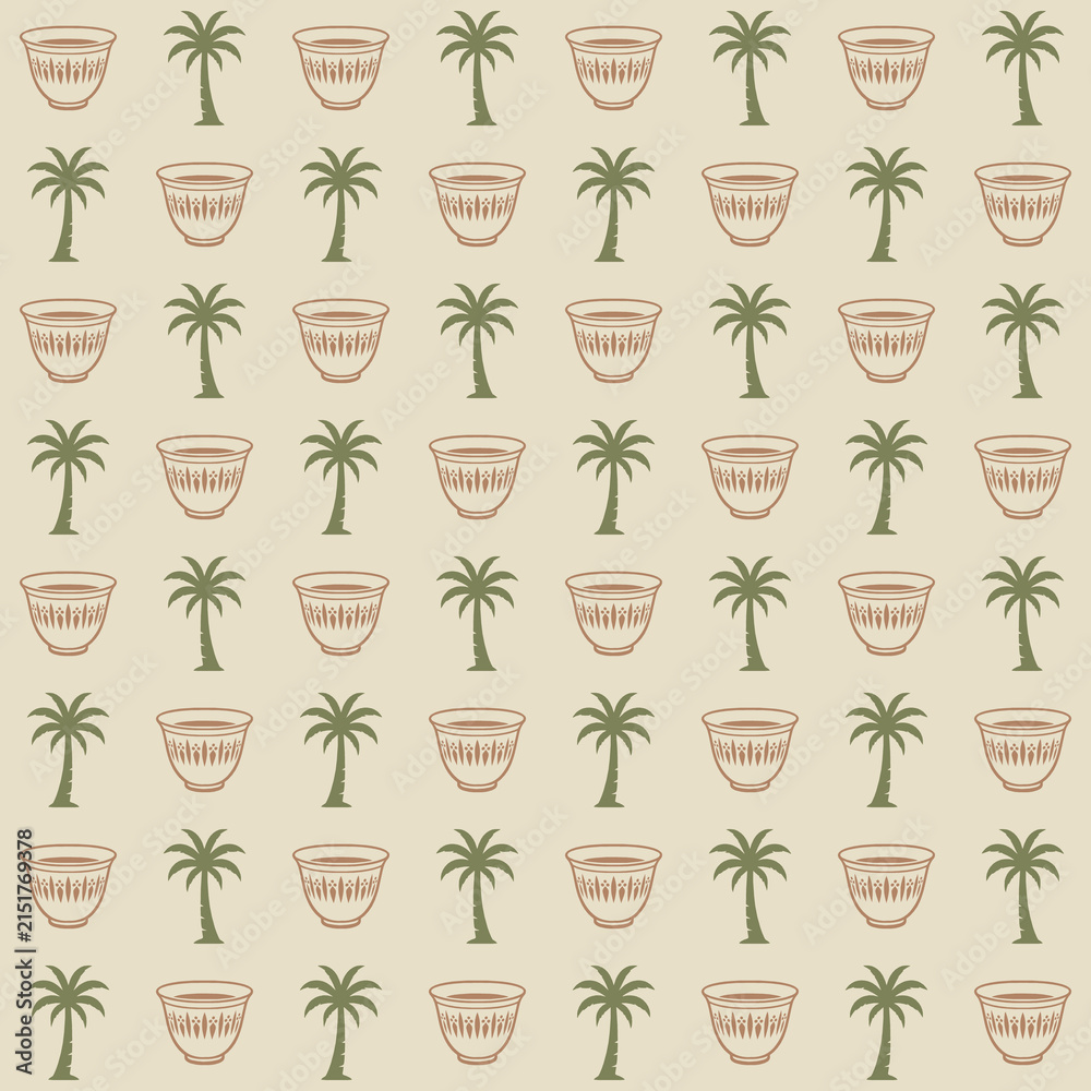Obraz premium Diriyah Inspired Series – Coffee Cup and Palm Checkerboard in Desert Sand