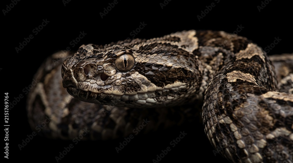 Naklejka premium Close-up Portrait of a Viper Snake Head on Black Background