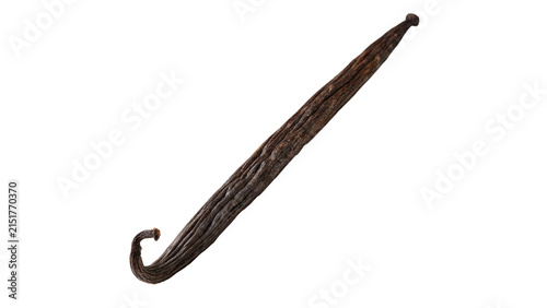 Quadro su tela Single pod of natural dark brown aromatic vanilla bean isolated on transparent b