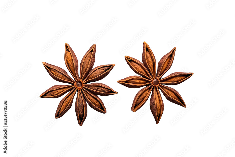 Fototapeta premium Two brown star anise spice pods