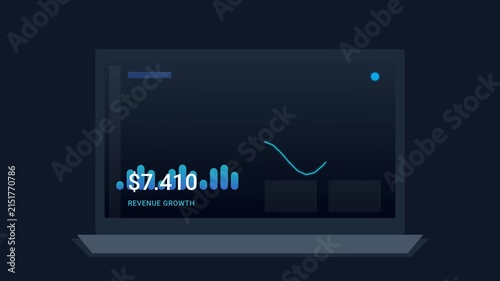 Dynamic financial data visualization on a laptop screen, highlighting revenue growth through interactive charts and key performance indicators for strategic business analysis and monitoring