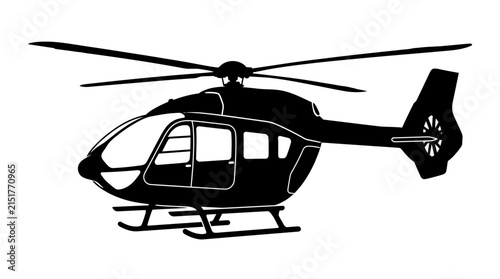 Modern Helicopter Silhouette Vector Illustration - Black and White