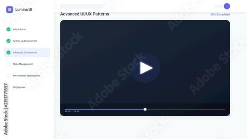 Modern Digital E-learning Interface Featuring Interactive Video Course Content for Professional Software Design and Development Instruction