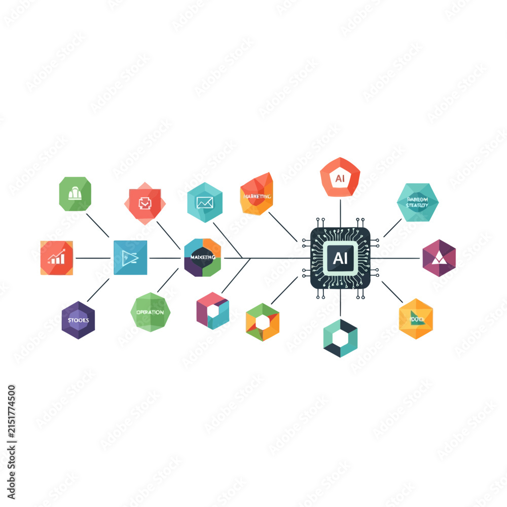 Fototapeta premium Artificial Intelligence Network with Connected Digital Business Process Icons