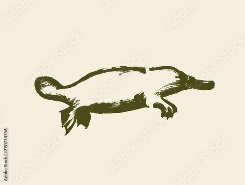 Stylized artistic brush stroke illustration of a platypus in profile