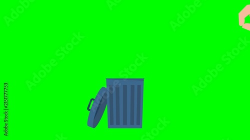 Hand throwing a red speech bubble in a waste bin. Fake, propaganda. Spreading misinformation in mass media. Propagandist liters human brain with fake news. Сensorship. 2d flat animation. Alpha channel