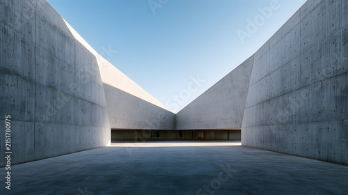 Minimal Concrete Pyramid Courtyard