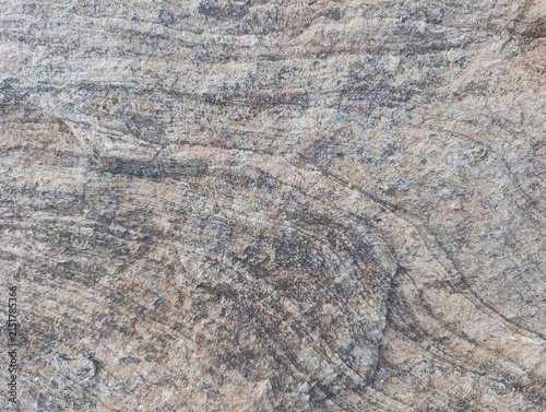 Natural rock surface with layered mineral patterns, rough weathered texture, and earthy gray and brown tones. Organic stone background for architecture, construction and interior design