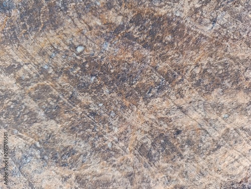 Natural rock surface with layered mineral patterns, rough weathered texture, and earthy gray and brown tones. Organic stone background for architecture, construction and interior design