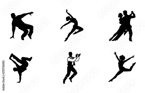 Diverse Dance Silhouettes: Breakdance, Ballet, Ballroom, Contemporary Styles