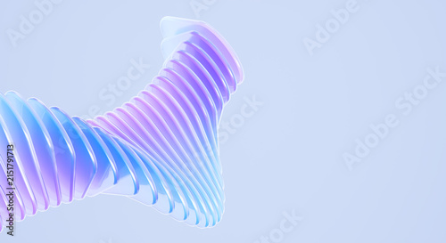 Abstract 3D Twisted Spiral Glass Shape with Blue Purple Gradient Holographic Iridescent Wavy Form on Light Background