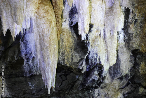 Bild auf Leinwand Stalactites hang from the ceiling of the Algar do Carvao lava cave on Terceira I