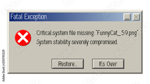 Фотография Retro computer error window showing a fatal exception with humorous critical message and action buttons