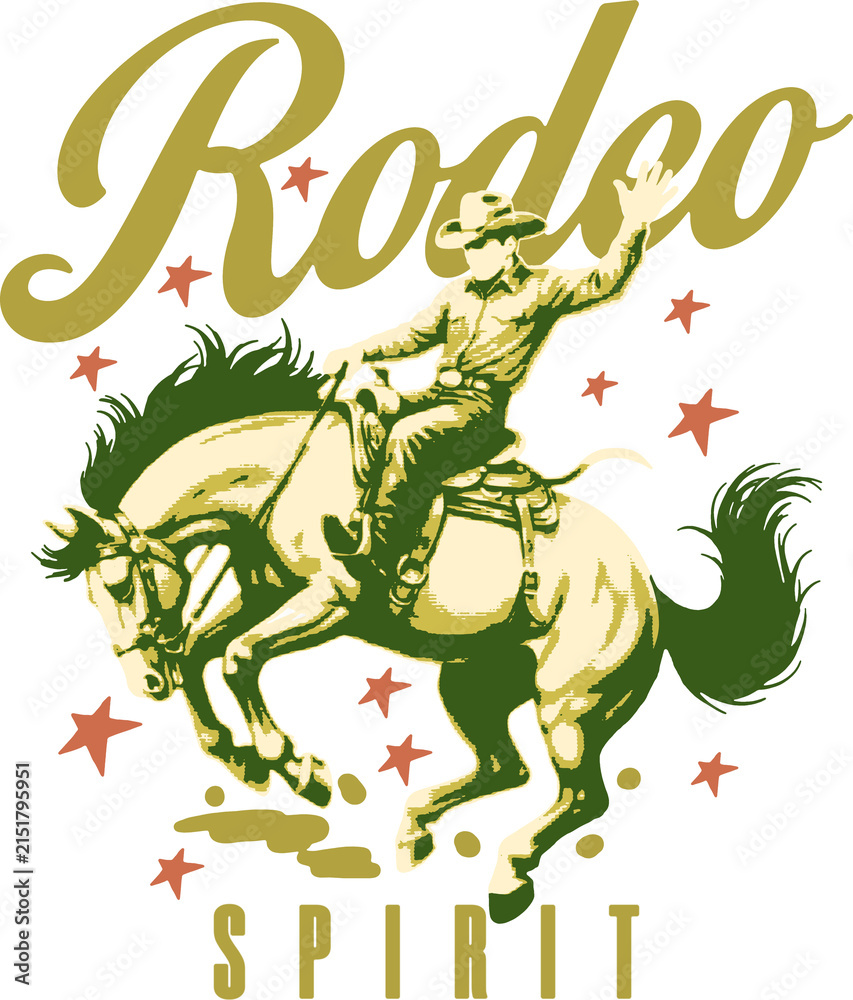 Fototapeta premium Vintage Western Rodeo graphic Featuring a Cowboy Riding a Bucking Horse 
